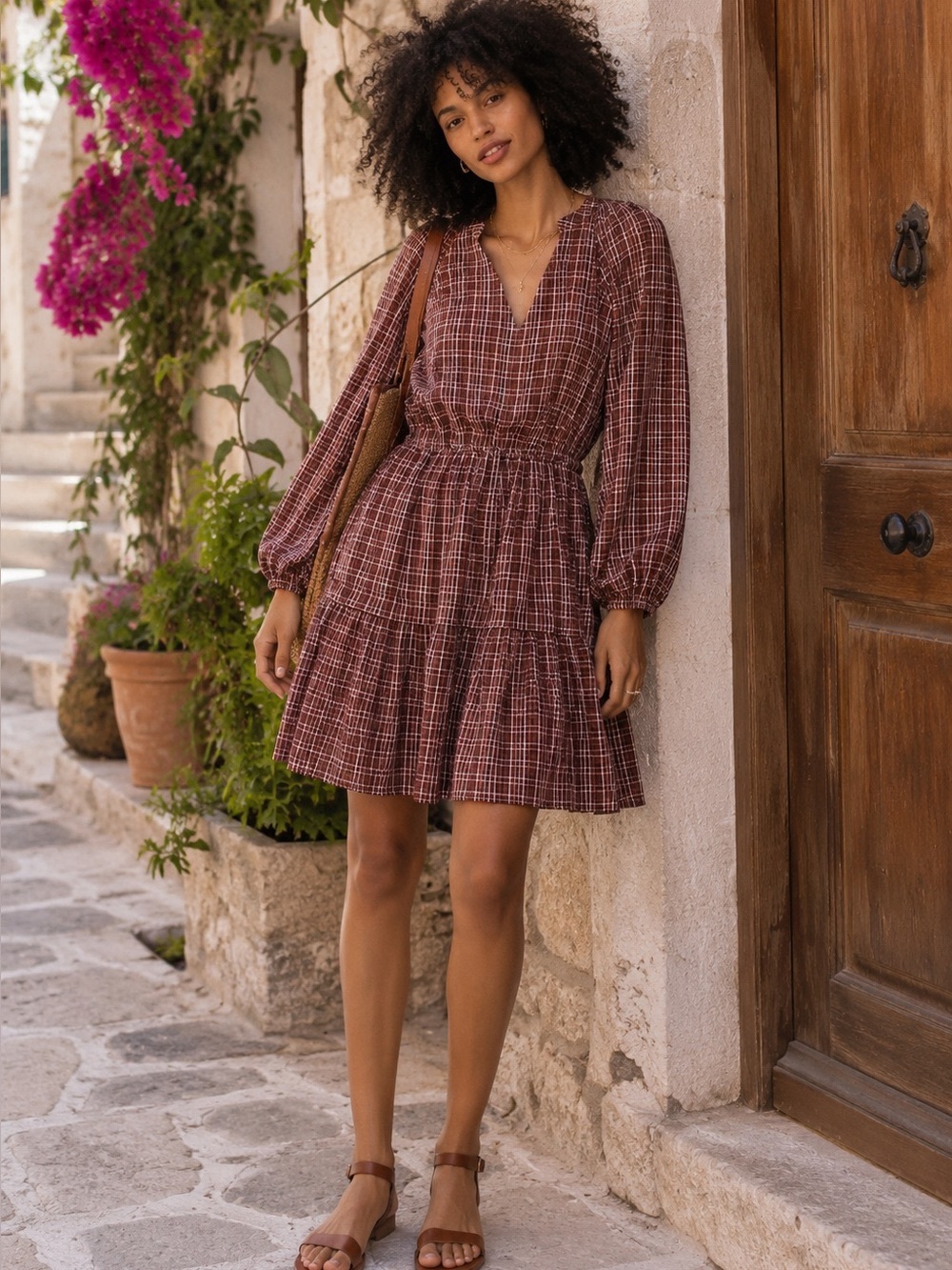 NEW Madewell Women’s Wrap Mini Dress Seersucker Brown Red Size XS